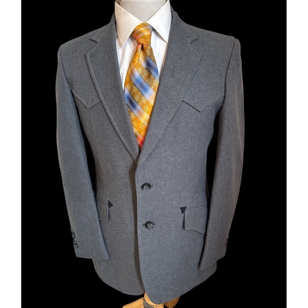 Western Wear Gray Blazer Garrison Park 38R Slim USA Made Sport Coat Jacket VTG